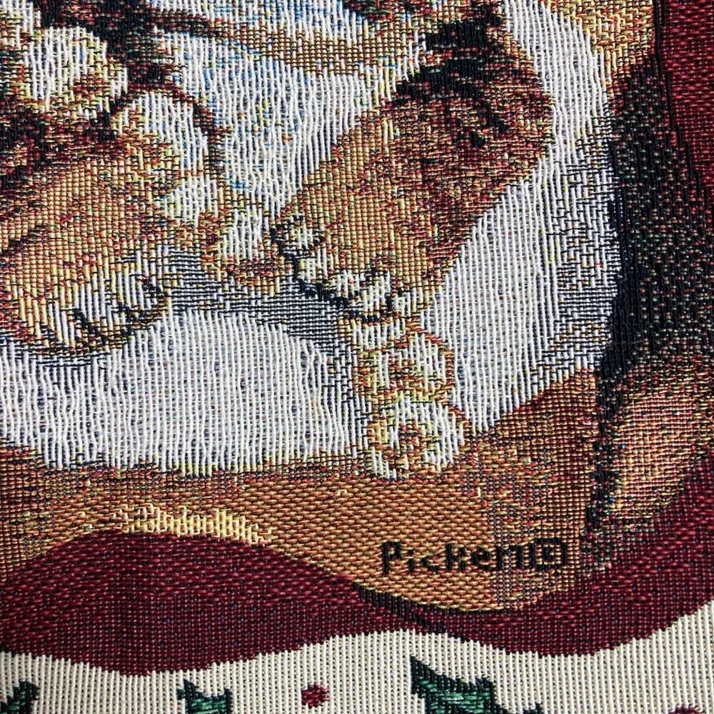 Whimsical Cozy Cats Christmas Tapestry Table Runner Kittens 13x73 Made In USA